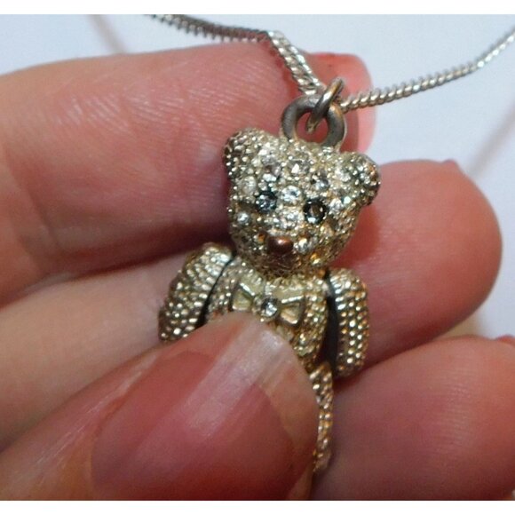 Articulated Rhinestone Bear Pendant Necklace - Picture 9 of 10